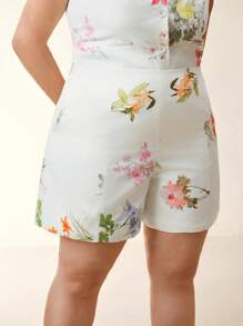 Anewsta Plus Size Floral Print Commuting Sophisticated Elegant Casual Shorts