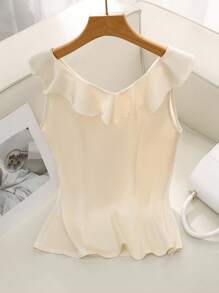 Franclia Áo cánh xếp ly không tay thanh lịch của phụ nữ Pháp - Màu be - Xem 2