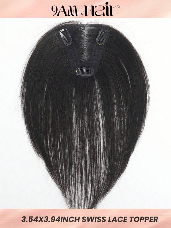 Swiss Lace Human Hair Topper Natural Black Top Hairpiece 9*10Cm Straight Topper With Bangs