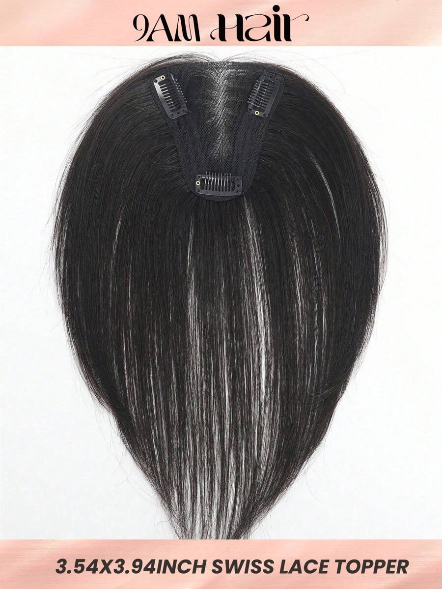 Swiss Ren Human Hair Topper Topper màu đen tự nhiên Top 9 * 10Cm Topper thẳng với Bangs - Natural Black - Xem 1