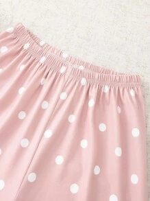 Genkimix Kids 2pcs Cute Rabbit Polka Dot Print Short Sleeve Shorts Casual Sleepwear Set For Tween Girls - Pink - View 3