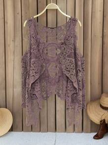 SHEIN LUNE 女式无袖镂空不对称下摆开衫，夏季