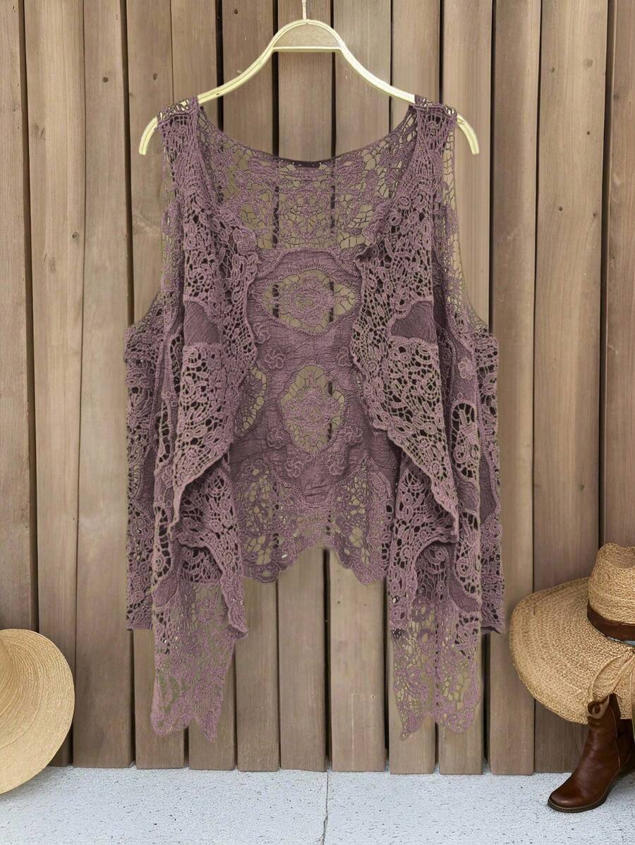 SHEIN LUNE 女式无袖镂空不对称下摆开衫，夏季