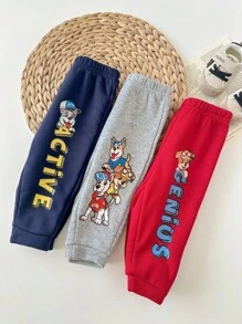 3pcs Cute Puppy Print Knitted Jogger Pants Set For Baby Boys/Girls, Suitable For Autumn/Winter Casual Wear