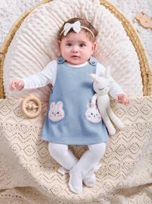 SHEIN Neugeborenen Baby Mädchen süßes lässiges Set aus Langarm Top mit Cartoon Muster und Kleid