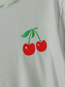 2pcs/Set Teenage Girls Simple Fashion White Base Red Cherry Embroidery Crew Neck Short Sleeve Top And Peach Base All-Over Red Cherry Print Casual Pants Home Suit,Back To School