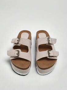 Solezae 露趾雙搭扣包趾涼鞋 - 杏色 - 查看 4