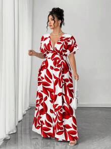 Elenzga 女士花卉V领优雅连衣裙，春夏