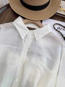 Breezaya 女士时尚休闲镂空蝴蝶结后背衬衫 - 杏色 - 查看 4