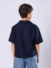 SUMWON 休闲佩斯利图案短袖纽扣式度假风格男童夏季度假露营衬衫假日海滩装纽扣式