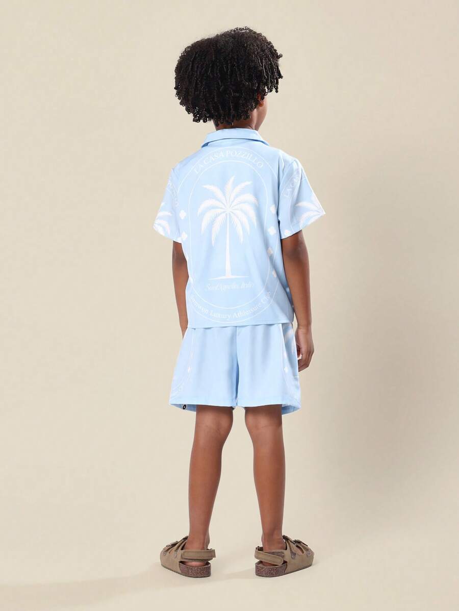 SUMWON Palm-Baum-Muster Sommer Jungen Urlaubs-Zweiteiler aus Hemd und Shorts als Freizeitkleidung für Strandurlaub, Resort und Feiertag