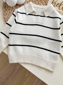 SHEIN Suéter de punto informal de media cremallera con cuello para bebé niño/niña con rayas multicolores - Albaricoque - Ver 6