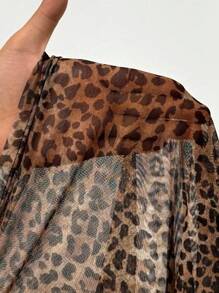 Slaydiva Elegant Brown Leopard Print Mesh Sheer Blouse,Autumn Ruffle Trim Tie Front Women Top For Night Out,Music Festival,Daily,Party,Date,Beach,Cruise - Multicolor - View 8