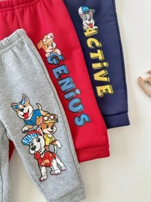 3pcs Cute Puppy Print Knitted Jogger Pants Set For Baby Boys/Girls, Suitable For Autumn/Winter Casual Wear