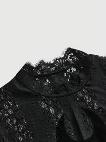 ROMWE Goth 女式哥特式月亮刺绣撞色蕾丝迷你连衣裙 - 紅色 - 查看 3