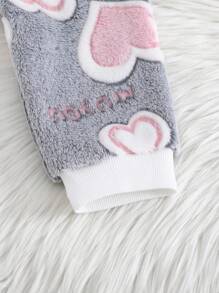 2 件婴幼儿女孩心形印花粉白长袖上衣和罗纹袖口舒适裤子套装，秋冬家居服女婴睡衣女婴心形套装返校时尚 - 彩色 - 查看 6