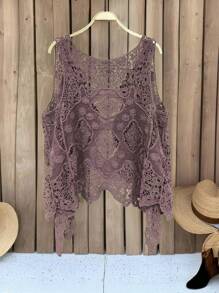 SHEIN LUNE 女式无袖镂空不对称下摆开衫，夏季