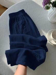 Comfortcana Quần ống rộng ren vá cỡ lớn màu xanh navy dành cho nữ - Màu xanh hải quân - Xem 1