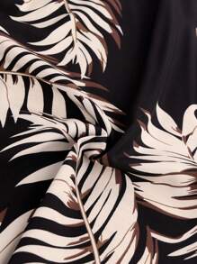 Breezaya 1 套黑色褶皱肩上衣和热带印花阔腿裤，休闲装 - 黑色 - 查看 12