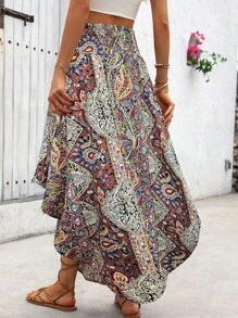 Breezaya Váy chữ A giản dị tối giản buộc nơ phía trước dành cho nữ, họa tiết ngẫu nhiên - trái cam - Xem 2