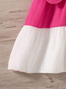 SHEIN 年轻女孩拼色可爱夏季细肩带蛋糕连衣裙 - 彩色 - 查看 5