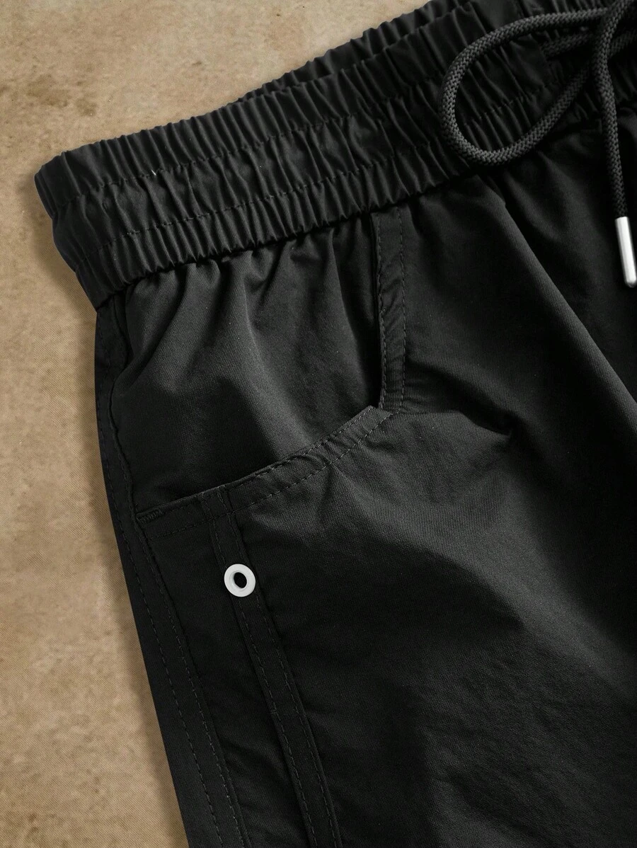 Manfinity VCAY Pantalones negros de verano para hombres con cordón, cintura elástica ajustable - Negro - Ver 1