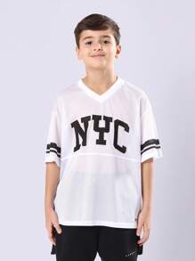 SUMWON 男童纽约城网眼运动衫，校队风格，无袖棒球篮球V领夏季休闲上衣 - 白色 - 查看 5
