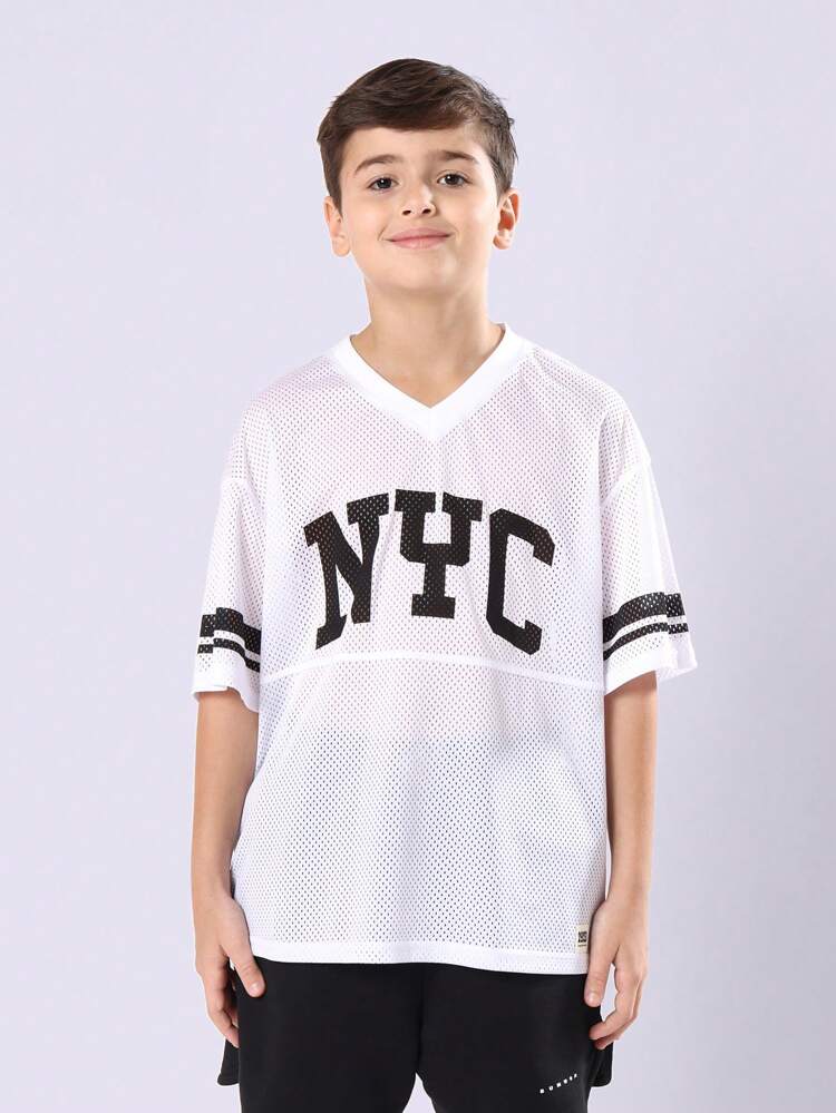 Mesh Jersey Varsity Style Sleeveless Baseball Basketball V-Neck T-Shirt