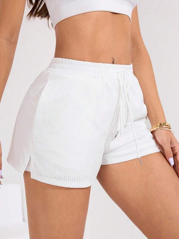 Easithlete Women's Solid Color Knotted Casual Running Sports Shorts, Summer White Workout Shorts White Mesh Shorts Workout Short