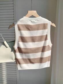 Comfortcana 女士休闲驼色条纹短款针织上衣