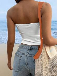 Muchica 女士修身花卉印花休闲抹胸，适合夏季 - 白色 - 查看 2