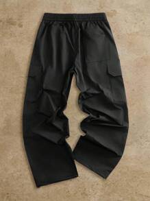 Manfinity VCAY Pantalones negros de verano para hombres con cordón, cintura elástica ajustable - Negro - Ver 2