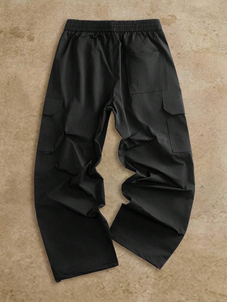 Pantalon noir pour homme à taille élastique ajustable avec cordon de serrage, style sport, pour l'été