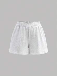 SHEIN Girlism Tween 女童休闲运动纯色浅灰色短款背心和短裤 2 件套 - 淺灰色 - 查看 5
