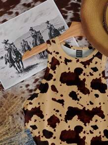 SHEIN EZwear 休闲简约牛奶纹理西部风格印花紧身圆领背心，适合夏季