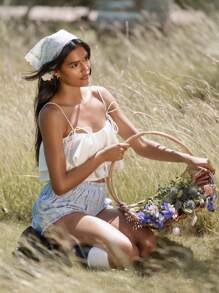 MISSGUIDED Áo ba lỗ xếp nếp nhiều lớp phong cách lễ hội mùa hè Boho buộc vai Áo crop top dây đeo có thể điều chỉnh nhiều lớp tiệc bãi biển - trắng - Xem 1