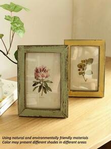 SHEIN 1pc Photo Frames, Rustic Wooden Picture Frames, Vintage 5-Inch Photo Holder, Farmhouse Style Wall Decor, Distressed Finish For Home & Office Display, Home Decor