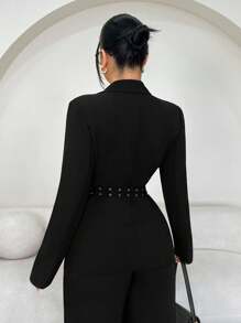 SHEIN SXY Plus Size Women's Black Business Double-Breasted Casual Blazer, Autumn/Winter - Black - View 2