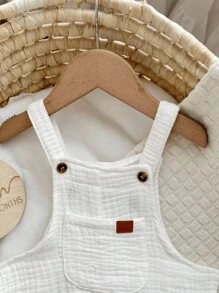 Newborn Baby Boy Versatile Solid White Gauze Bib Romper Shorts, Spring & Summer - Multicolor - View 3