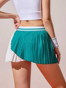 CourtClass Fustă sport pliată cu dungi și culori contrastante pentru femei, pentru fitness, de zi cu zi