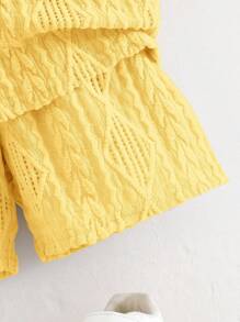 Cozy Pixies 2件套男童纯色Polo领短袖开衫和松紧腰短裤 - 黃色 - 查看 6