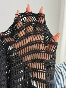 Elenzga Suéter feminino plus size com bolso vazado e manga comprida, versátil e sensual, primavera/outono