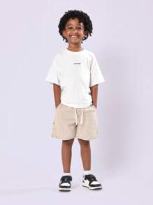 SUMWON 男童休闲抽绳宽松款经典夏季牛仔休闲短裤青少年日常裤带口袋 - 杏色 - 查看 3