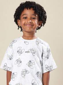 SUMWON Kids Video Game Controller Print Pajama Set Comfortable Short Sleeve Sleep Wear Gaming Wear Bedtime Outfit Casual Summer PJs Vacation - Grey - View 5
