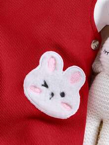 SHEIN Bộ đồ liền thân dài tay và váy họa tiết hoạt hình dễ thương cho bé gái sơ sinh - Đỏ - Xem 8