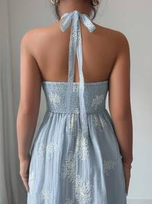 Elenzga Women's Floral Jacquard Knotted Front Sleeveless Midi Dress, Random Print