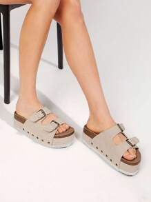 Solezae 露趾雙搭扣包趾涼鞋 - 杏色 - 查看 7