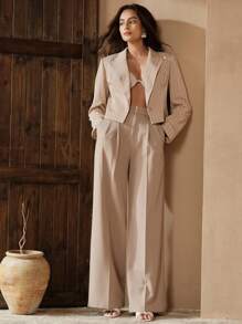 Anewsta Women's New Design Casual Loose Fit Professional Style Blazer - Beige - View 2