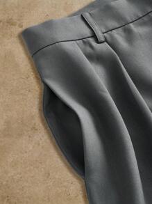 Manfinity BRENVOR 男士新款飘逸褶皱宽松休闲阔腿西装裤 - 煙灰色 - 查看 4