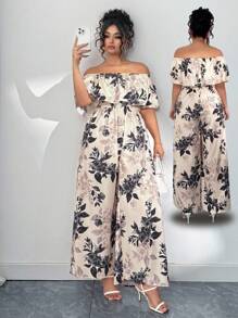 Elenzga 大码露肩收腰阔腿连体裤，优雅性感的海滩度假风